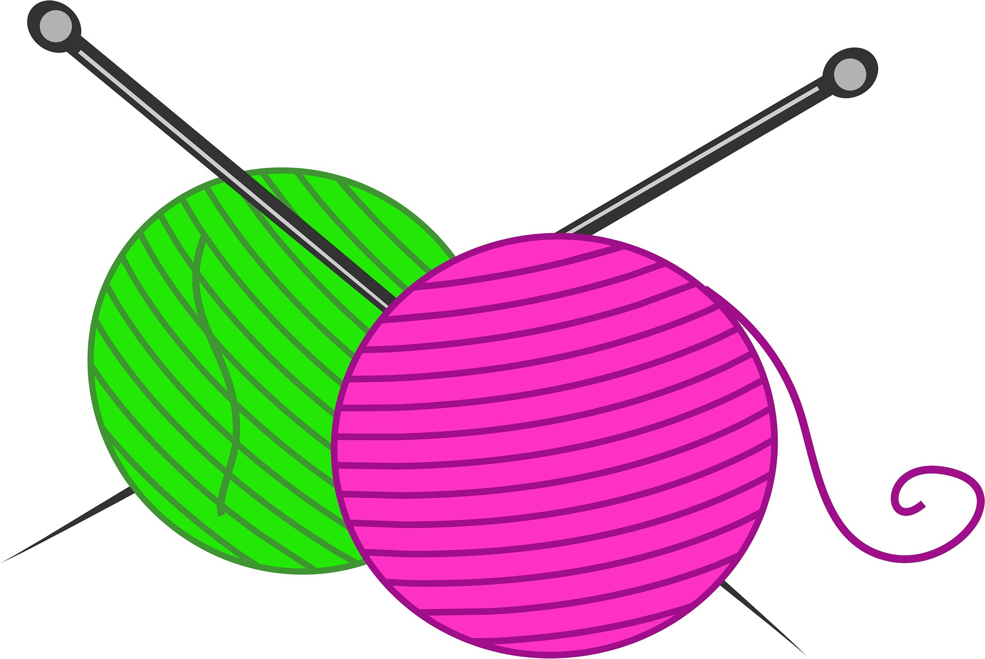 ilustration of knitting needkes on a wool ball